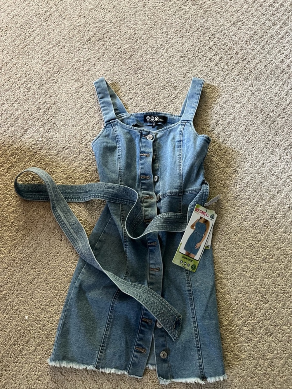Rewash Light Blue Denim Button-Front Dress with Self Tie